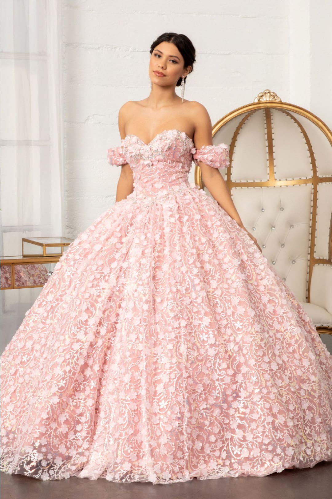 3D Floral Off Shoulder Ball Gown by Elizabeth K GL3019 - Quinceanera Dresses