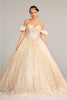 3D Floral Off Shoulder Ball Gown by Elizabeth K GL3019 - XS / Champagne - Quinceanera Dresses