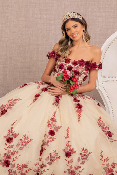 3D Floral Off Shoulder Ball Gown by Elizabeth K GL3105 - Quinceanera Dresses