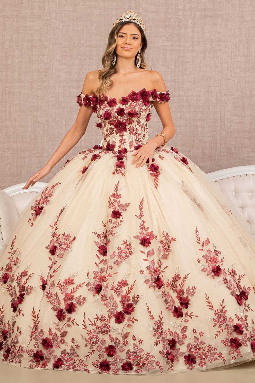 Elizabeth K GL3105 3D Floral Ball Gown