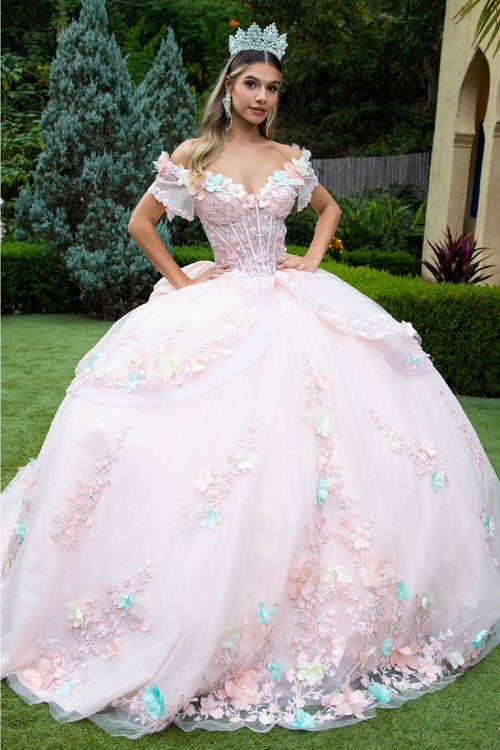 3D Floral Off Shoulder Ball Gown by GLS Gloria GL3554 - Quinceanera Dresses