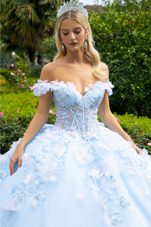 3D Floral Off Shoulder Ball Gown by GLS Gloria GL3555 - Quinceanera Dresses