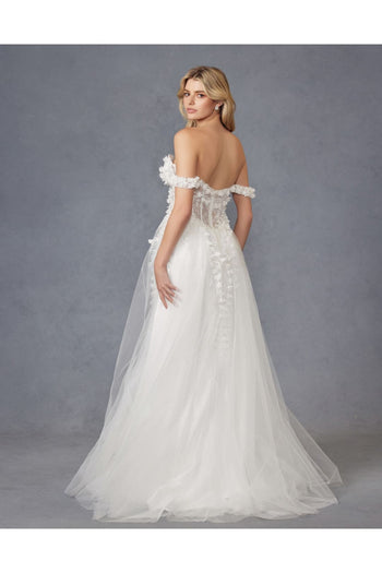 3D Floral Off Shoulder Bridal Gown by Juliet JT2483KW - Long Formal Dresses