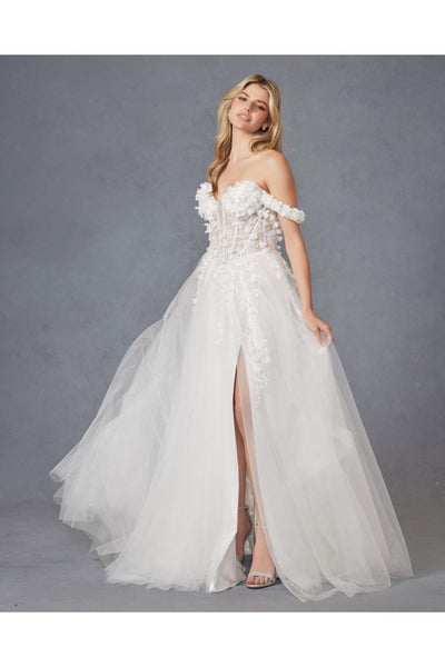 3D Floral Off Shoulder Bridal Gown by Juliet JT2483KW - Long Formal Dresses