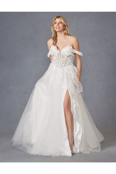 3D Floral Off Shoulder Bridal Gown by Juliet JT2483KW - Long Formal Dresses