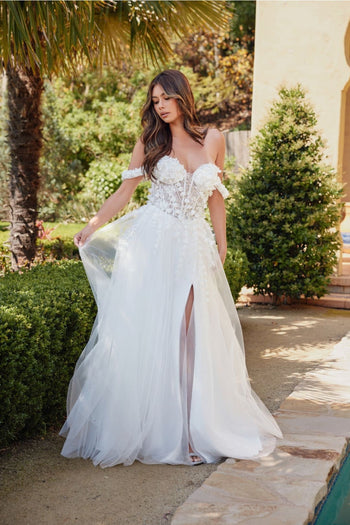 3D Floral Off Shoulder Bridal Gown by Juliet JT2483KW - Off White / 2 - Long Formal Dresses