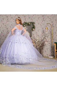 3D Floral Off Shoulder Cape Ball Gown by Elizabeth K GL3179 - Quinceanera Dresses