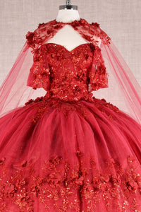 3D Floral Off Shoulder Cape Ball Gown by Elizabeth K GL3179 - Quinceanera Dresses