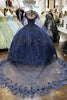 3D Floral Off Shoulder Cape Ball Gown by Elizabeth K GL3179 - Quinceanera Dresses