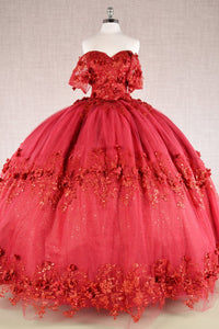 3D Floral Off Shoulder Cape Ball Gown by Elizabeth K GL3179 - Quinceanera Dresses