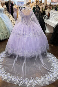 3D Floral Off Shoulder Cape Ball Gown by Elizabeth K GL3179 - Quinceanera Dresses