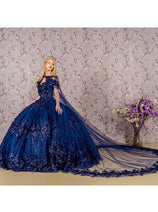 3D Floral Off Shoulder Cape Ball Gown by Elizabeth K GL3179