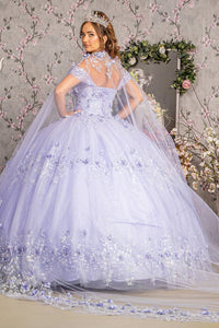 3D Floral Off Shoulder Cape Ball Gown by Elizabeth K GL3179 - Quinceanera Dresses