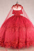 3D Floral Off Shoulder Cape Ball Gown by Elizabeth K GL3179 - Quinceanera Dresses