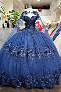 3D Floral Off Shoulder Cape Ball Gown by Elizabeth K GL3179 - Quinceanera Dresses