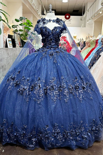 3D Floral Off Shoulder Cape Ball Gown by Elizabeth K GL3179 - Quinceanera Dresses