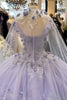 3D Floral Off Shoulder Cape Ball Gown by Elizabeth K GL3179 - Quinceanera Dresses