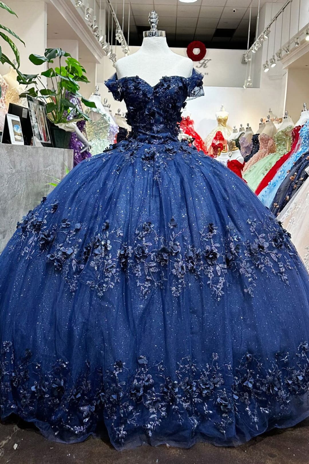 3D Floral Off Shoulder Cape Ball Gown by Elizabeth K GL3179 - Quinceanera Dresses