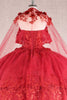 3D Floral Off Shoulder Cape Ball Gown by Elizabeth K GL3179 - Quinceanera Dresses