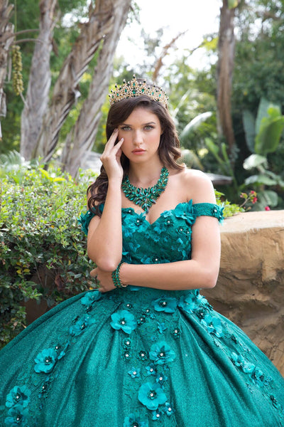 3D Floral Off Shoulder Ball Gown by Bella Princess PQ1002