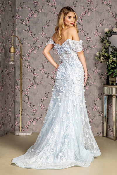 3D Floral Off Shoulder Corset Slit Gown by GLS Gloria GL3409 - Long Formal Dresses