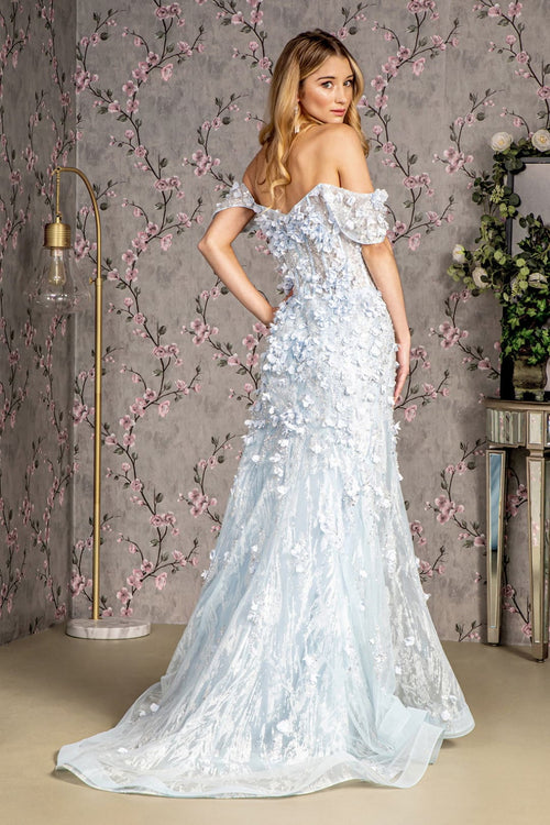 3D Floral Off Shoulder Corset Slit Gown by GLS Gloria GL3409 - Long Formal Dresses
