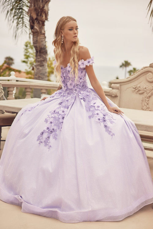 Juliet 1433 3D Floral Lace Glitter Tulle Off Shoulder Quinceanera Dress