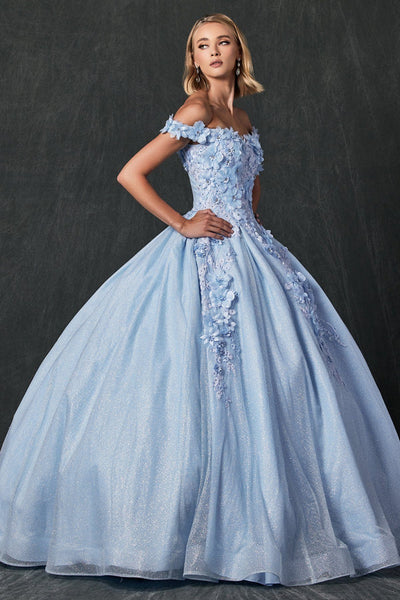Juliet 1433 3D Floral Lace Glitter Tulle Off Shoulder Quinceanera Dress