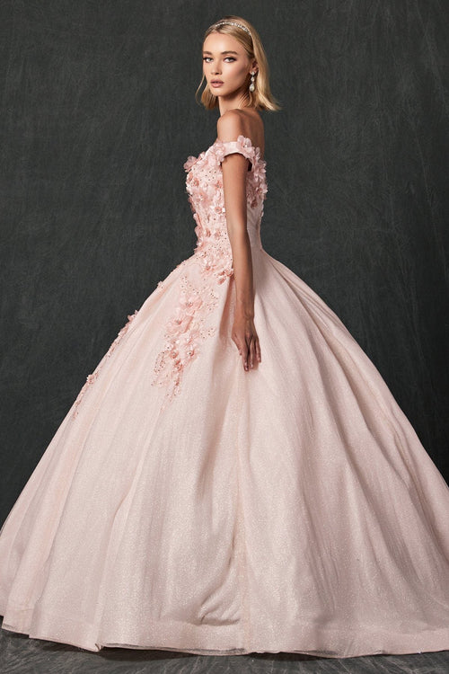 Juliet 1433 3D Floral Lace Glitter Tulle Off Shoulder Quinceanera Dress