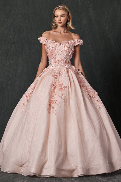 Juliet 1433 3D Floral Lace Glitter Tulle Off Shoulder Quinceanera Dress