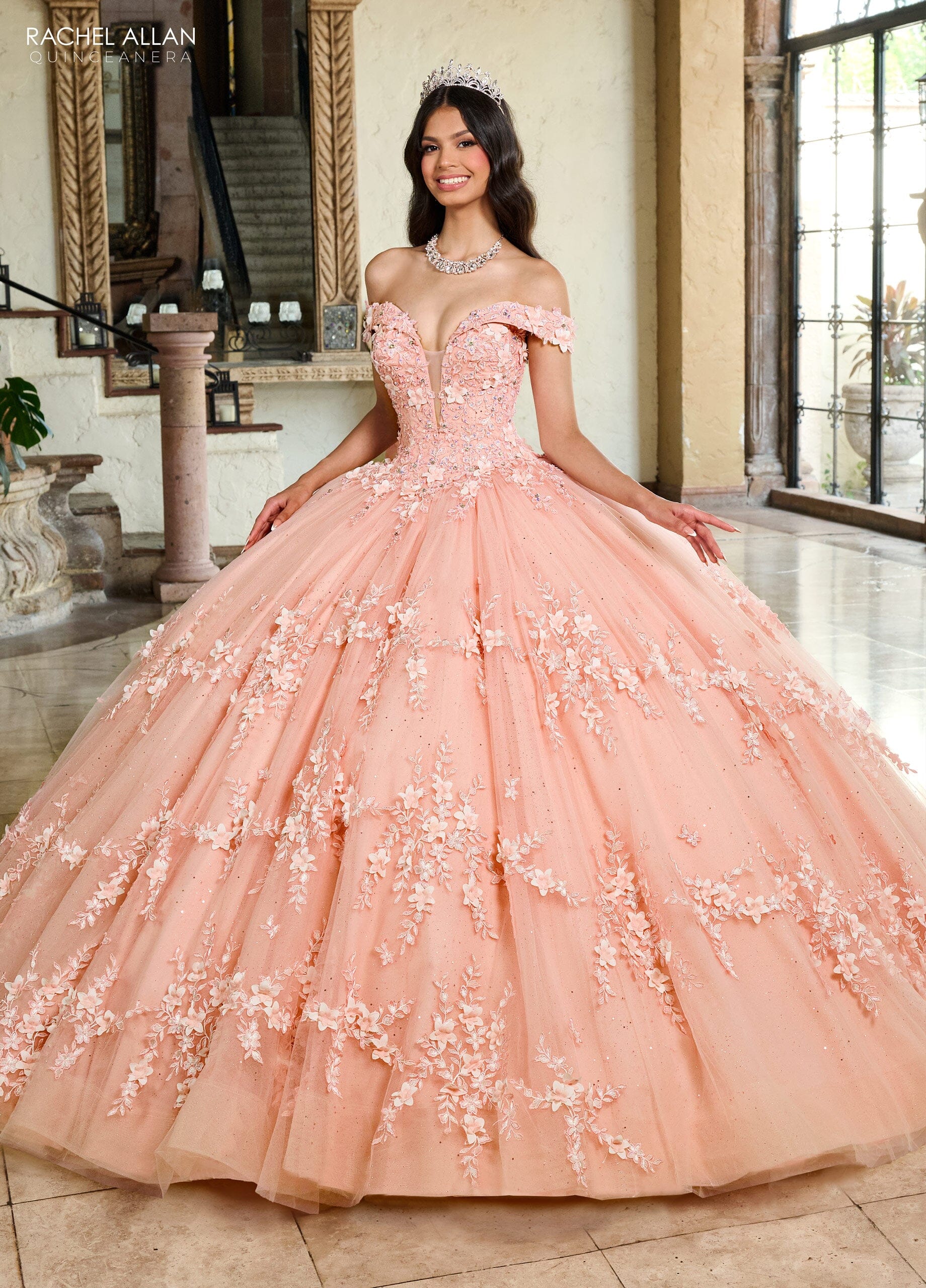 Rachel Allan RQ1134 3D Floral Off Shoulder Quinceanera Dress