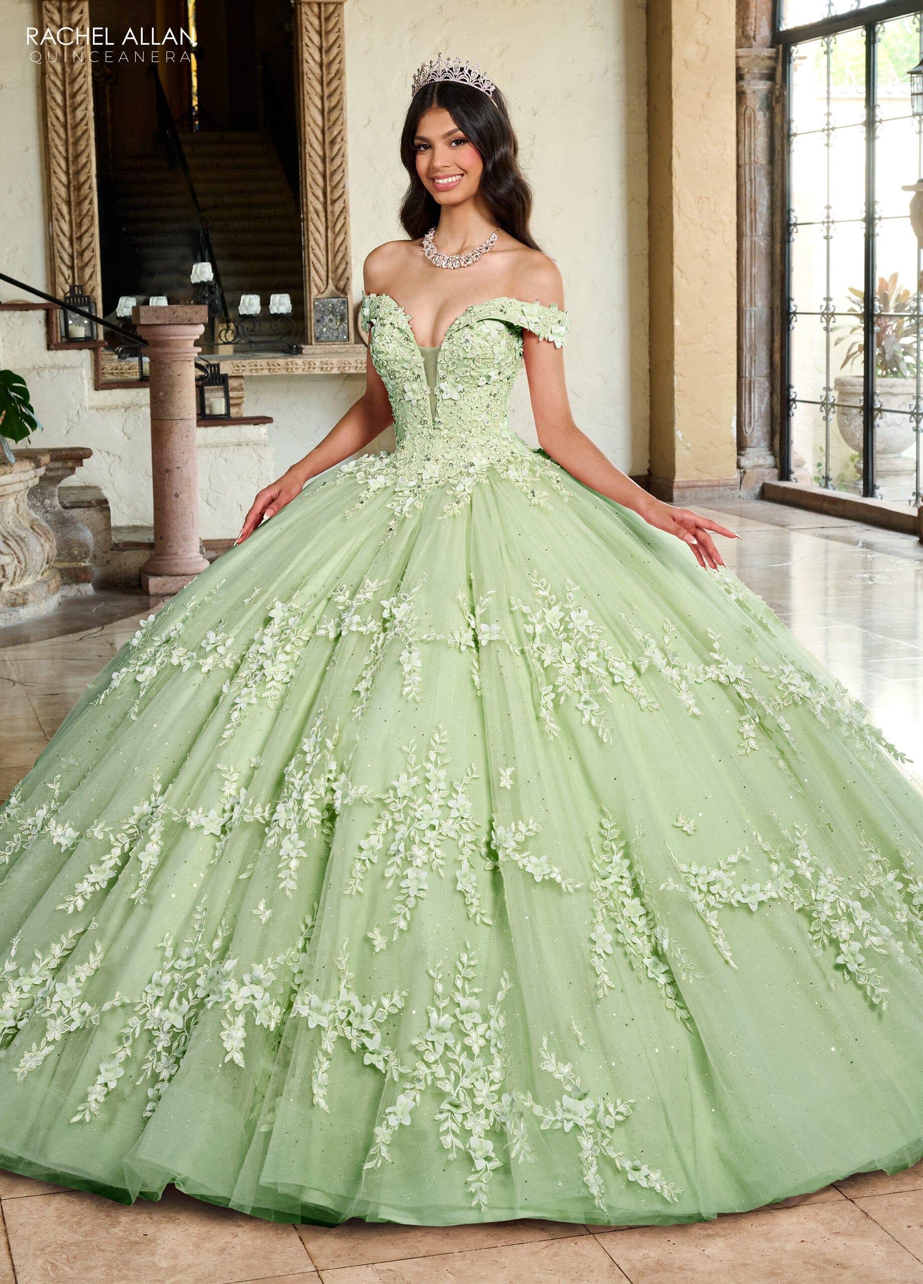 Rachel Allan RQ1134 3D Floral Off Shoulder Quinceanera Dress