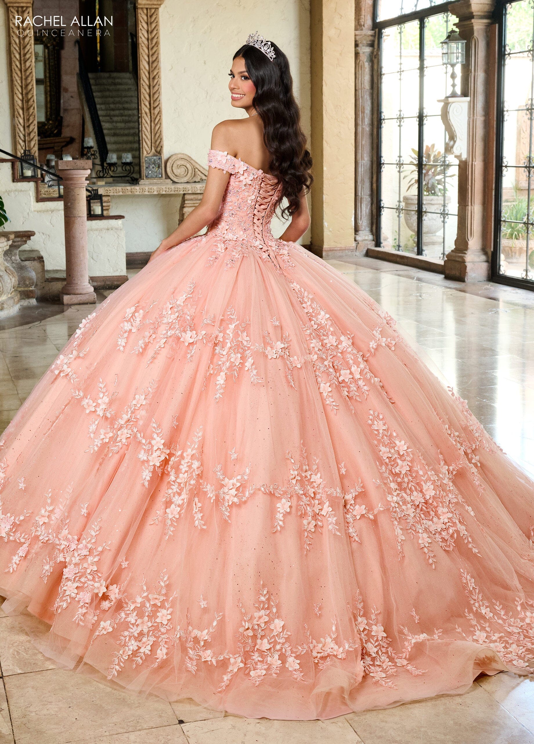Rachel Allan RQ1134 3D Floral Off Shoulder Quinceanera Dress