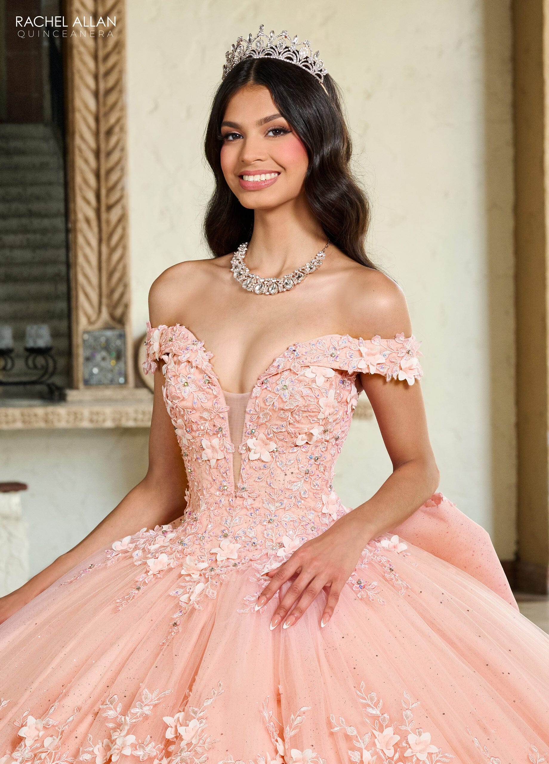 Rachel Allan RQ1134 3D Floral Off Shoulder Quinceanera Dress