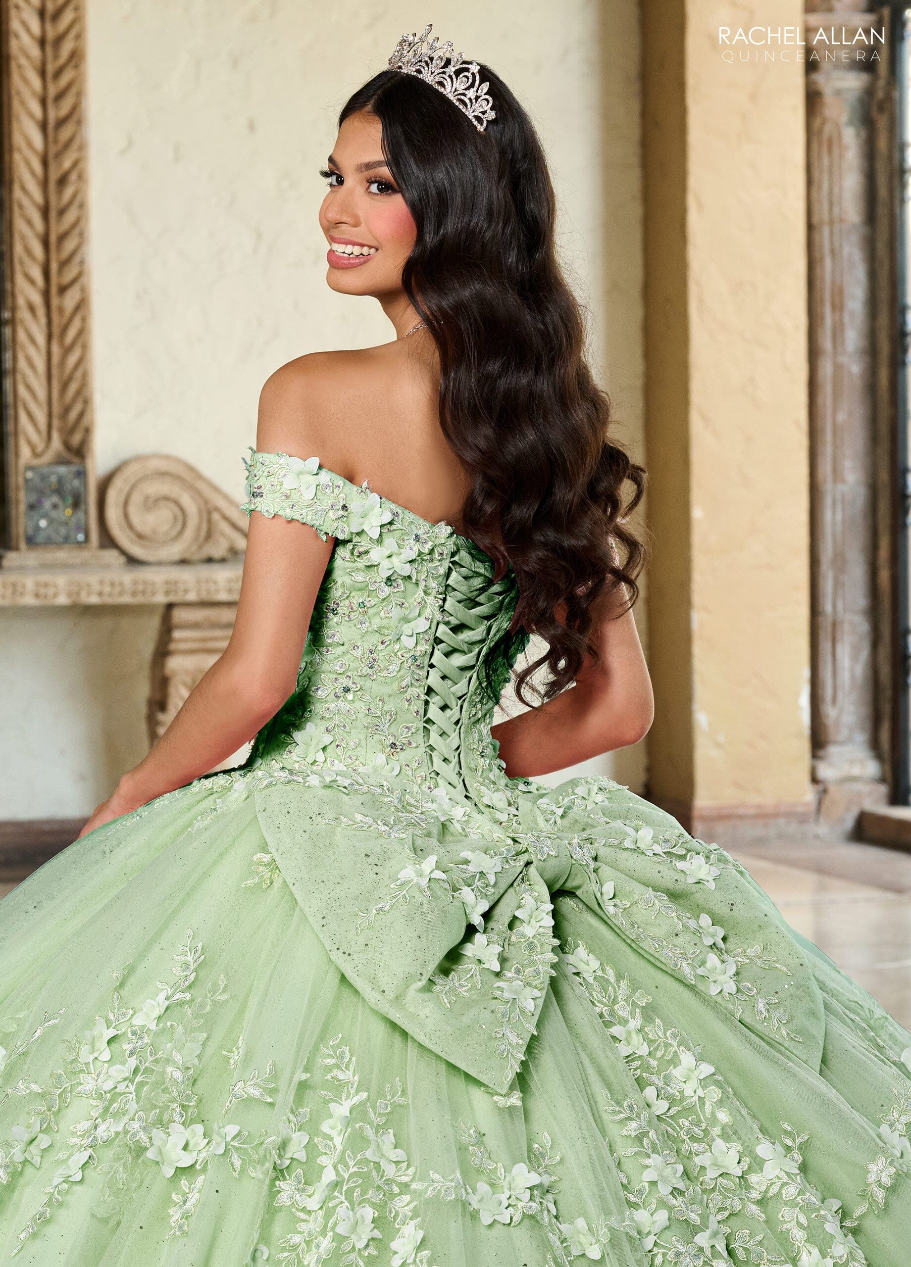Rachel Allan RQ1134 3D Floral Off Shoulder Quinceanera Dress