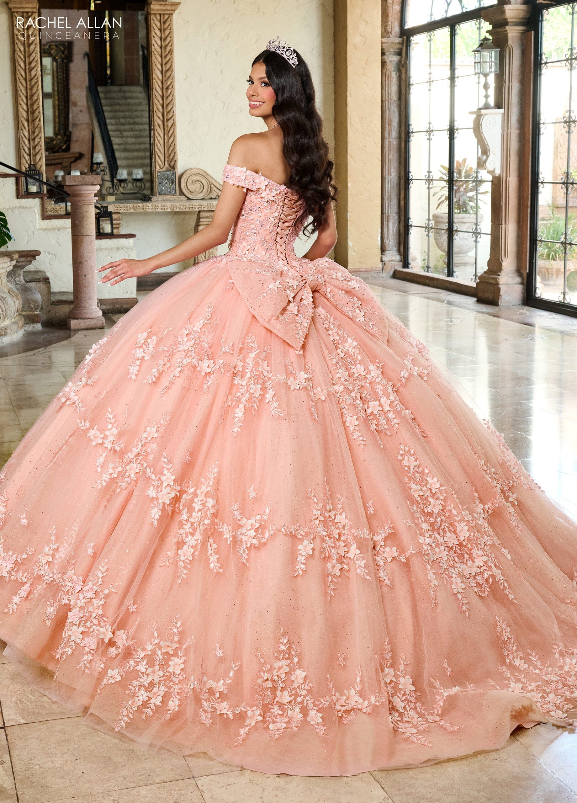 Rachel Allan RQ1134 3D Floral Off Shoulder Quinceanera Dress