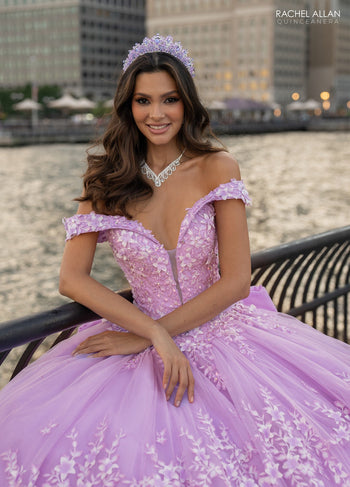 Rachel Allan RQ1134 3D Floral Off Shoulder Quinceanera Dress