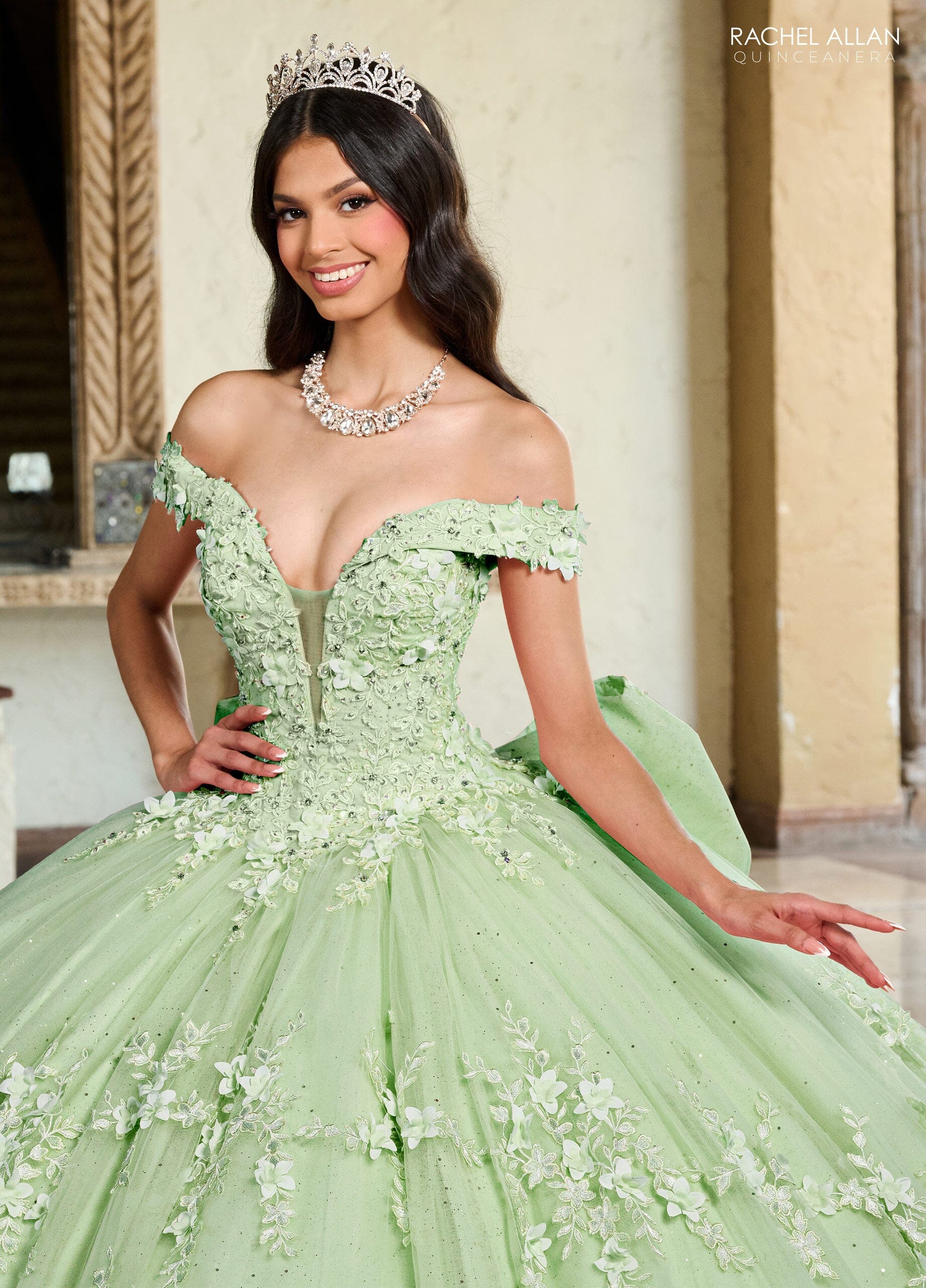 Rachel Allan RQ1134 3D Floral Off Shoulder Quinceanera Dress