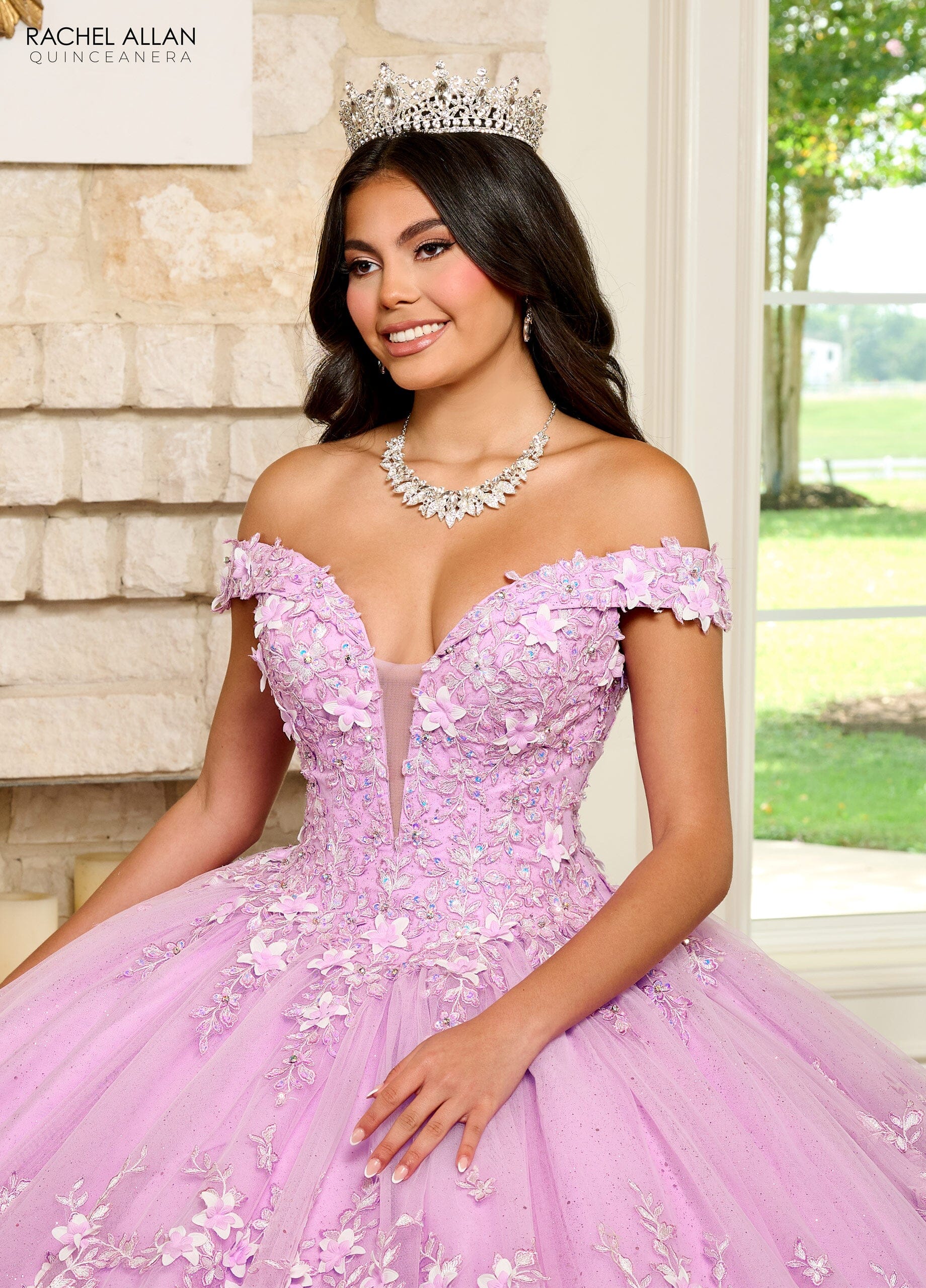 Rachel Allan RQ1134 3D Floral Off Shoulder Quinceanera Dress