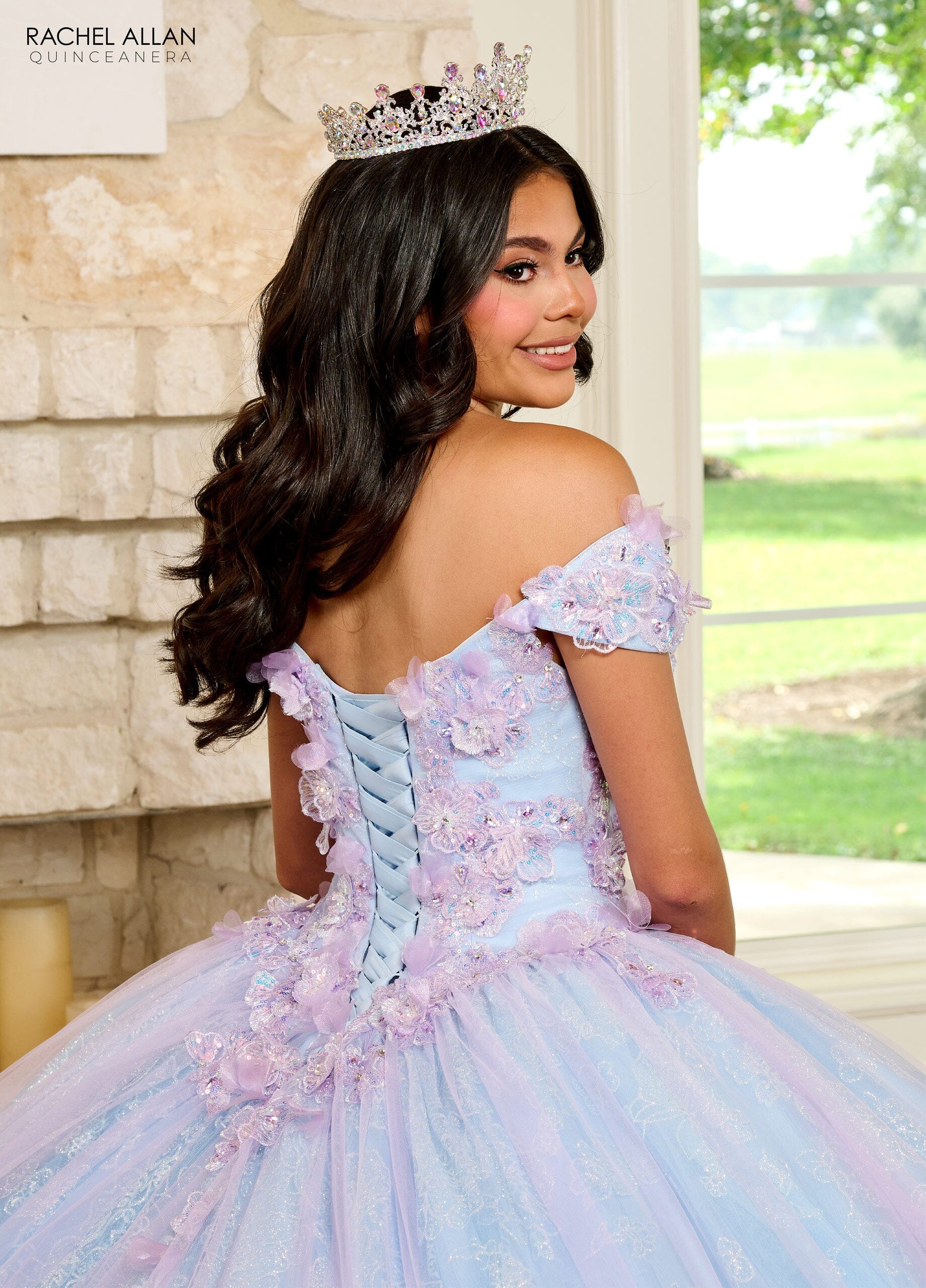 Rachel Allan RQ2190 3D Floral Off Shoulder Quinceanera Dress