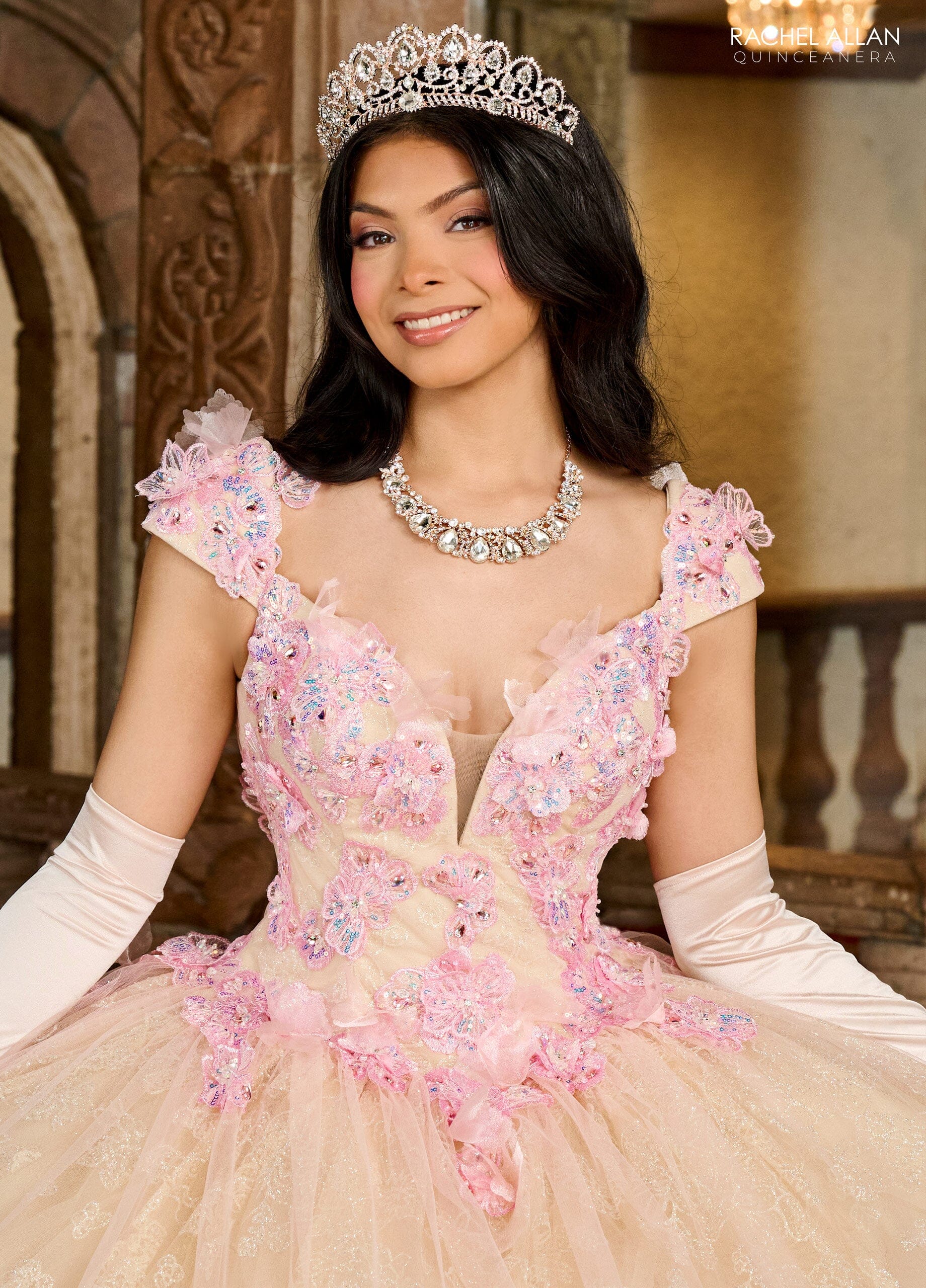 Rachel Allan RQ2190 3D Floral Off Shoulder Quinceanera Dress