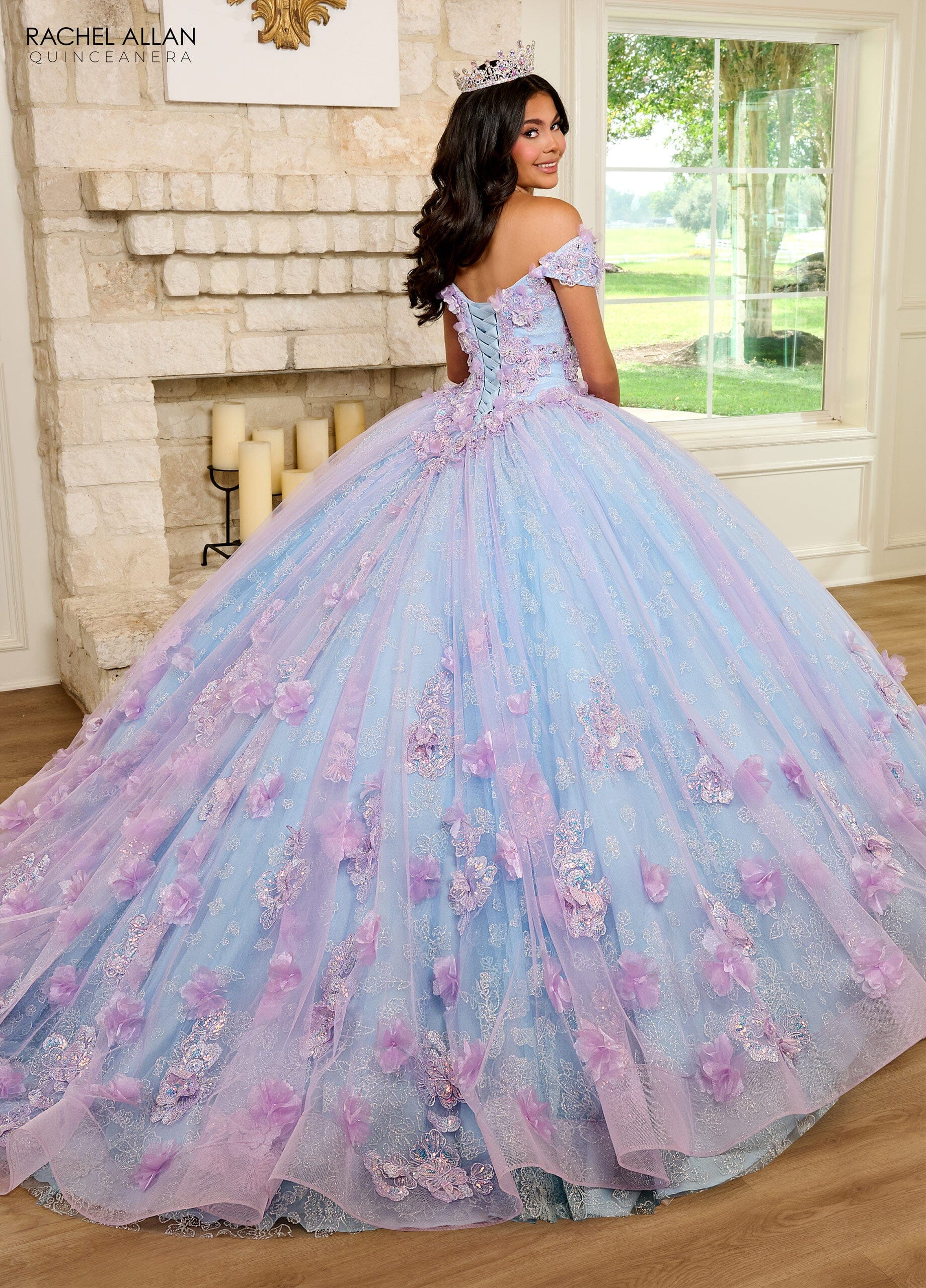 Rachel Allan RQ2190 3D Floral Off Shoulder Quinceanera Dress