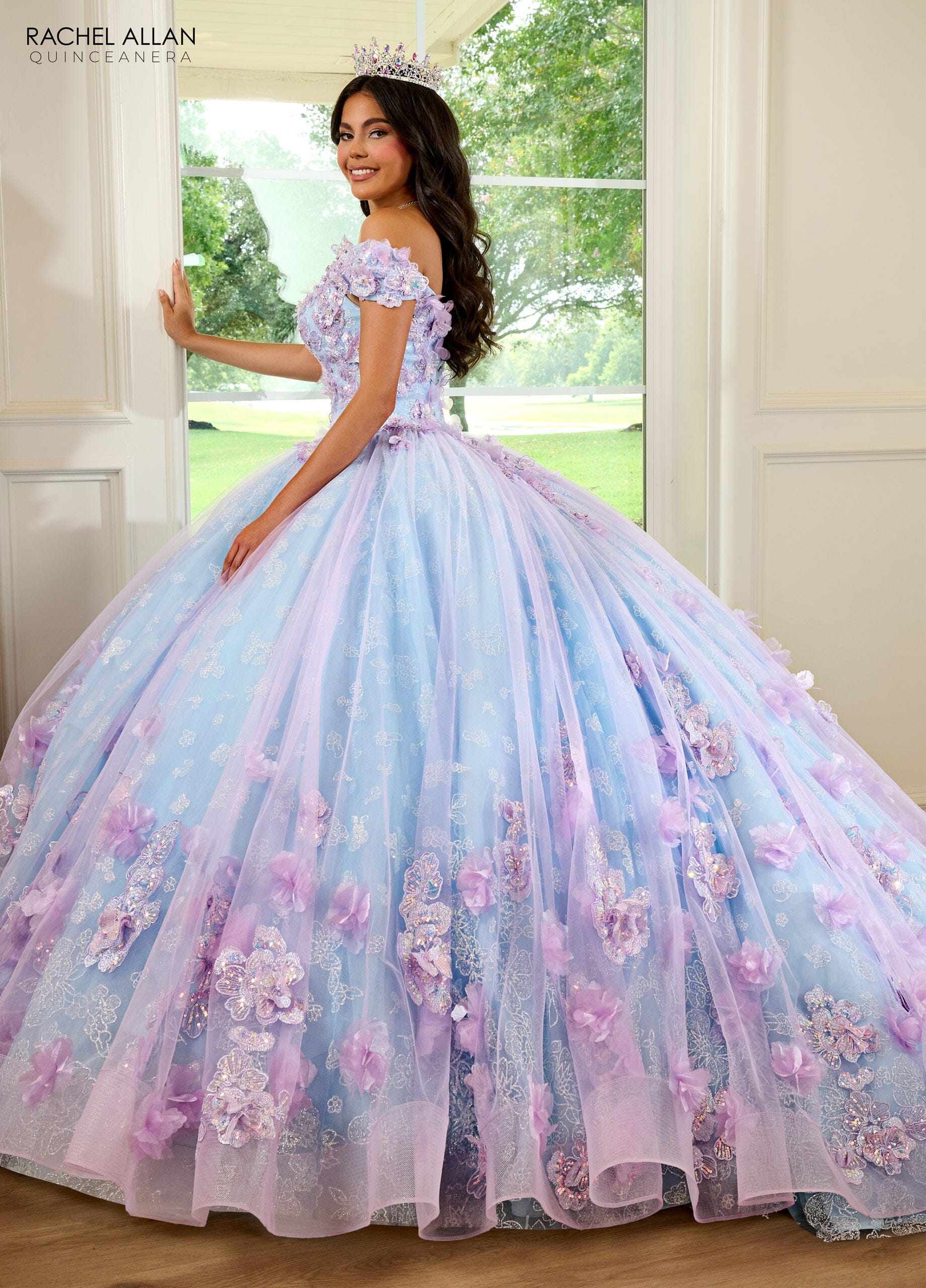 Rachel Allan RQ2190 3D Floral Off Shoulder Quinceanera Dress