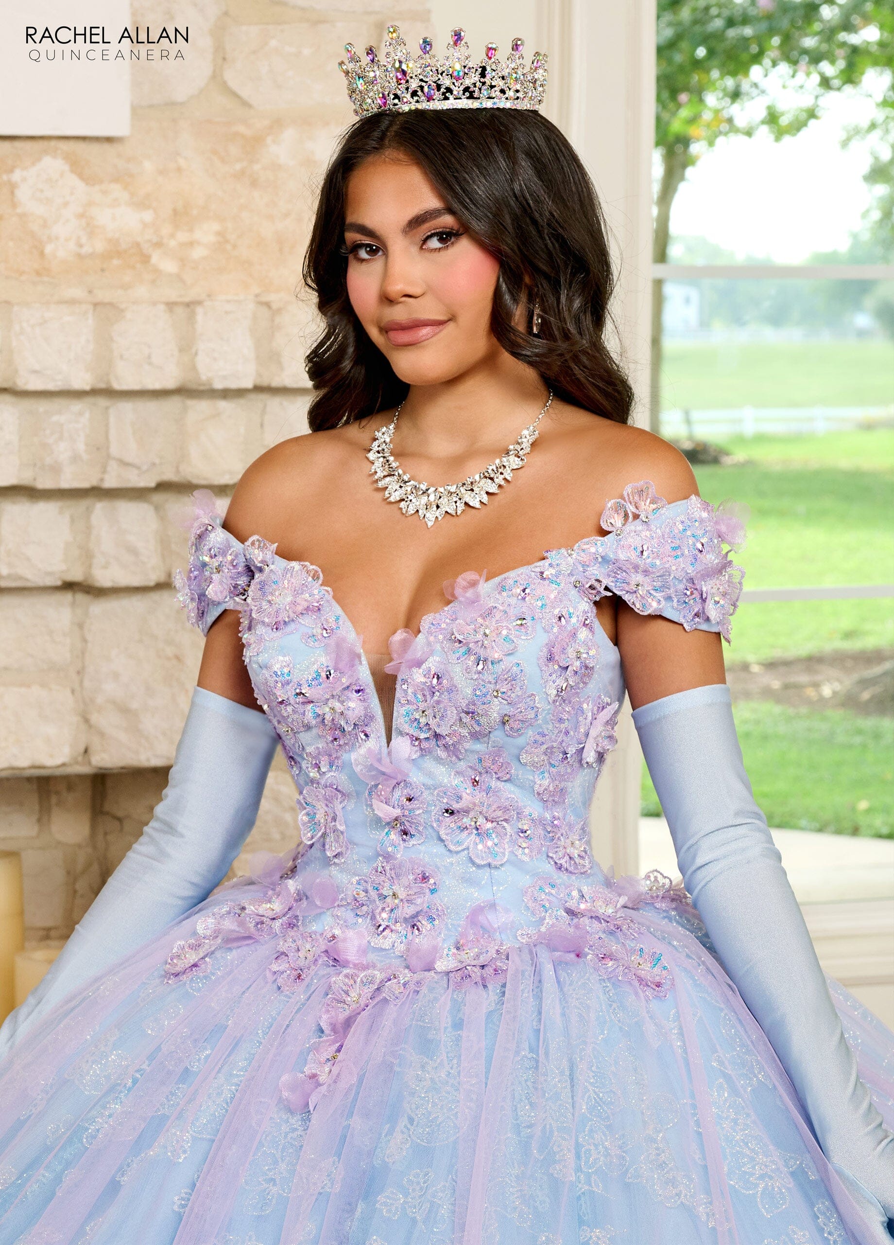 Rachel Allan RQ2190 3D Floral Off Shoulder Quinceanera Dress