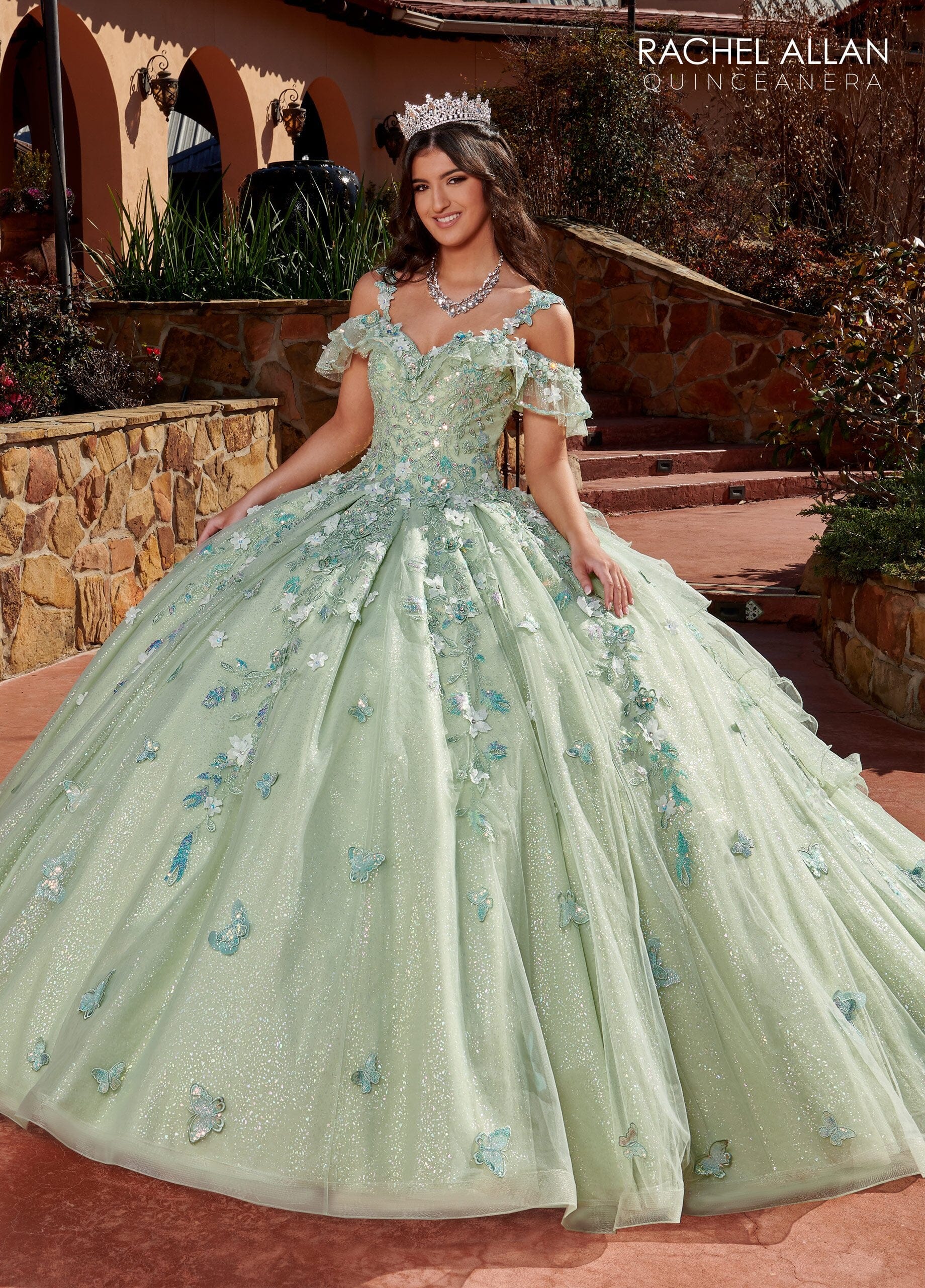 Rachel Allan RQ3120 3D Floral Off Shoulder Quinceanera Dress