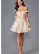 Champagne Bridesmaid Dresses-Inexpensive 3D Floral Short Juliet 861