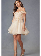 Champagne Bridesmaid Dresses-Inexpensive 3D Floral Short Juliet 861