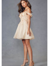 Champagne Bridesmaid Dresses-Inexpensive 3D Floral Short Juliet 861