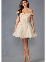 Champagne Bridesmaid Dresses-Inexpensive 3D Floral Short Juliet 861