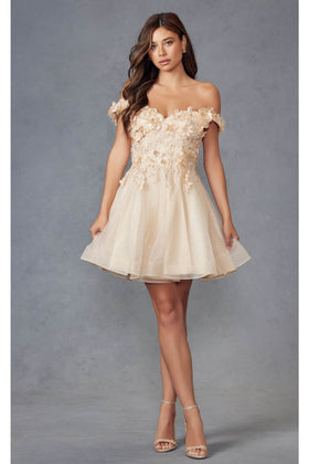 Champagne Bridesmaid Dresses-Inexpensive 3D Floral Short Juliet 861